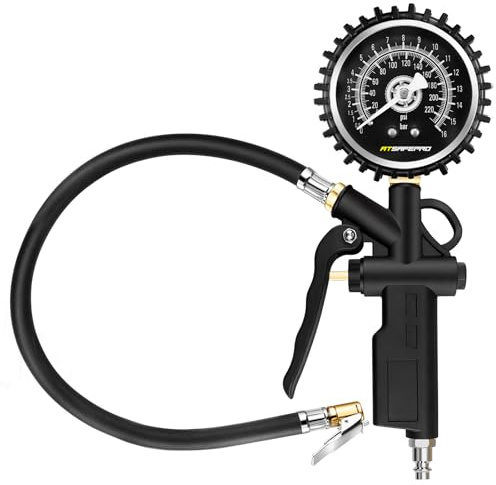 ATsafepro Reifendruckprüfer Reifenfüller 16 Bar 220 PSI,3-in-1-Funktion Luftdruckprüfer, 0,1 Bar Auflösung, Auto Zubehör Kompressorzubehör für Auto, Fahrrad und Motorrad Lkw