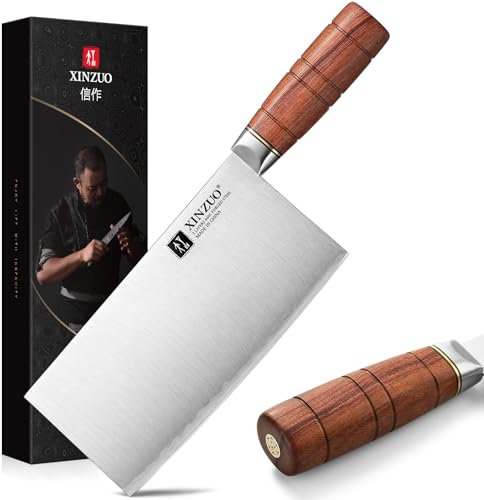 XINZUO Acciaio Composito Professionale Mannaia da Cucina 18,8cm -Affilati Coltello da Cuoco Cinese Acciaio Inossidabile Coltello da Chef -Manico in Red Wood -Taglia Rapidamente Gli Alimenti