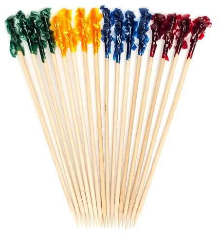 1200 Piezas Palillos de Bambú Multicolores con Borlas - 6,5 cm (2,5 pulgadas) Rojo, Dorado, Verde y Azul para Postres, Aperitivos, Frutas, Canapés, Tablas y Bandejas - de Mobi Lock