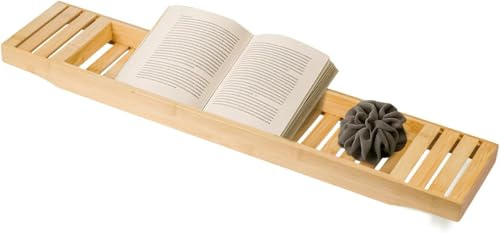PANYIXUAN Badewannenablage Holz, Ausziehbare Badewannentablett, Wannenbrücke, Ablage zubehör, Bambus