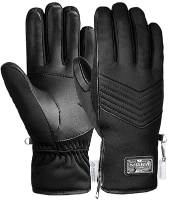 Reusch Daisy Guanti invernali da donna con antivento by Gore-TEX Labs & Primaloft Gold - Guanti da dita in pelle di pecora con zip, antivento, impermeabili, traspiranti, morbidi ed eleganti