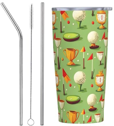 Vaso con diseño de bandera de golf con tapa y popote, vasos aislados de acero inoxidable de 20 onzas, taza de café personalizada, botella de agua