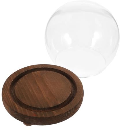 STOBAZA Glasglocke Kugelförmig mit Holzsockel Staubdichte Glasvitrine für Trockenblumen Micro-Landschaft Kerzen Deko Geschenk Display Dome Cloche