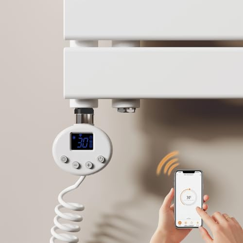 S’AFIELINA barra calefactora con termostato 900W inteligente WiFi, temporizador programable y pantalla táctil LED, Elemento calefactor de varilla calefactora para radiadores o toalleros, blanco