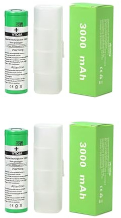 Baterías 18650 VTC6 (2 Unidades Celdas Flat Top) Baterias Recargables Litio 30A - 3.7v (Zona Superior Positivo Plano) - linternas, Drones, videoportero... Incluye Caja Protectora.