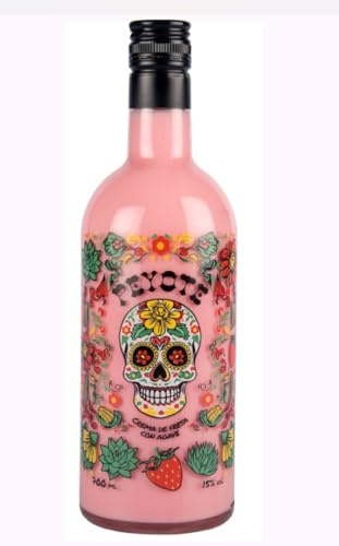 Crema de Fresa con Agave, Rosa Tequila-Likör mit Erdbeer-Geschmack, 15% Alkohol, 700ml Flasche, Mexikanischer Tag der Toten Design
