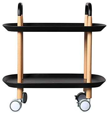 Carrito de cocina de madera maciza con 2 estantes y ruedas de bloqueo, capacidad de carga de 25 kg, disponible en 5 colores, tamaño de cact: 58 x 37 x 59 cm, perfecto para cenar y descansar.