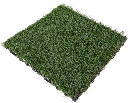 Toyvian Loseta de Césped Artificial Verde, Resistente Intemperie, para Suelo de Balcón y Patio, Revestimiento de Suelo Exterior, Baldosa Entrelazada para Jardín y Terraza, 1 Pieza