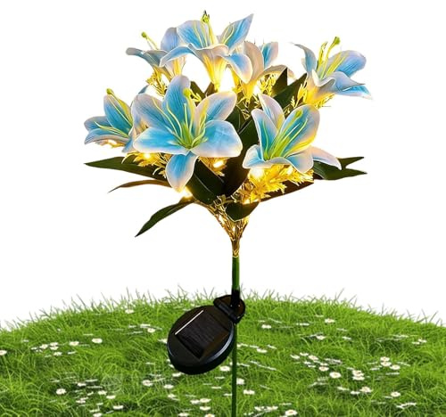 Derwrtup Fleurs Solaires,Lampe LED à 7 têtes de lys artificiel avec un piquet | Lumières solaires extérieures résistantes à l'eau - pour Mariage Balcon Parc Terrasse Cour Patio Jardin