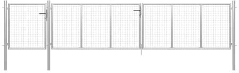 Steel Garden Gate 500 x 150 cm Silver with Wire Mesh Adjustable 499-506 cm Includes Lock and Handle Heavy Duty Fence Gate for Garden, Yard, Driveway, Security and Access