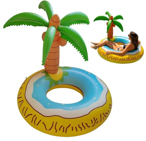 Aufblasbare Palme Schwimmring, 120x120 cm Lustige Palmenfrucht Wasserinsel Zum Aufblasen Aus PVC, Aufblasbare Schwimmmatte Schwimmsitz Für Strandpartys Im Sommer