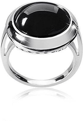 MATERIA by Matthias Wagner Damen Ring Onyx Edelstein 925 Silber schwarz rund rhodiniert