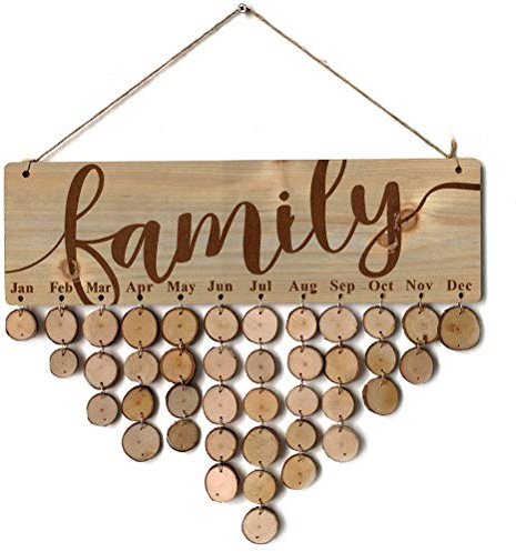 VOSAREA 82pcs Holz Erinnerung Kalender Familien Geburtstagskalender DIY Hängen Geburtstag Plaque Hause Dekoration Geschenk