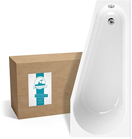 Calmwaters® Raumsparende Eckbadewanne 160x70 cm, Acrylwanne Essential Small, platzsparende Badewanne in linker Ausführung, Maße 160 x 70 cm, Eck-Badewanne in Weiß, 02SL3328