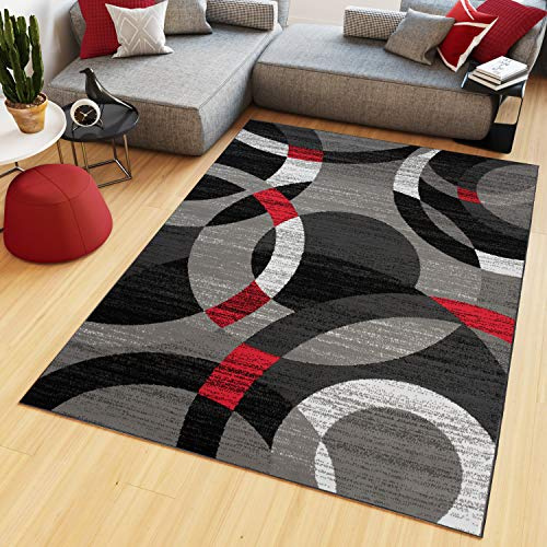 TAPISO Maya Alfombra de Pelo Corto Resistente Suave Diseño Moderno Geométrico Rojo Grafito Gris Negro Alfombra de Salón Dormitorio Habitación Infantil Oficina 80 x 150 cm