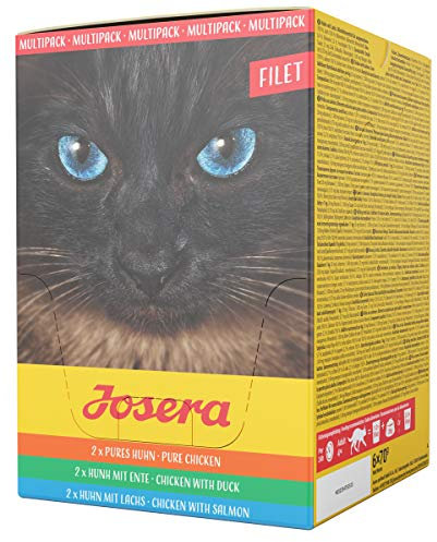 JOSERA Multipack Filet (6 x 70 g) | Adult | Premium Nassfutter für ausgewachsene Katzen | DREI Geschmacksrichtungen mit Hühnerfilet | getreidefrei | Katzenfutter nass im Frischebeutel | 6er Pack