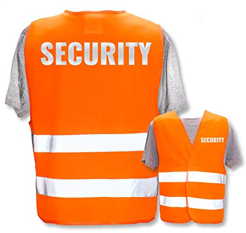 Bedruckte Warnwesten mit ISO-Leuchtstreifen * Standard- oder Reflex-Druck * Thema Sicherheit & Team, Warnweste Begriffe Security:Security (Reflektierend), Farbe + Größe:Orange (XL/XXL)
