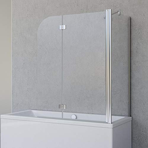 Schulte Duschwand für Badewanne Angle, 2-teilig 112 x 142 cm mit Seitenwand für 75 cm Badewanne, 5 mm Sicherheitsglas (ESG) Klar hell, Chromoptik, D693477202 41 50