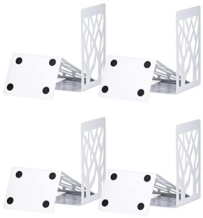 BuchstüTZE, Buchstützen, Book Holder CD Kinder Metall | Bücher Halter für Regal, Ordnerhalter DVD Unsichtbares Bücherregal, Bookends Buchstopper, 4 Paar Weiß