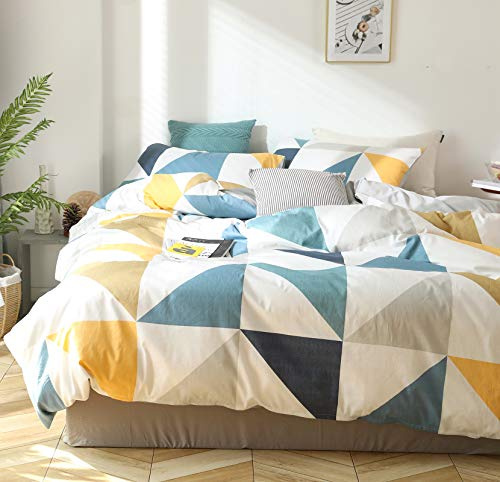 GETIYA Moderne Bettwäsche 155x220cm 3Teilig Dreieck Muster Bettbezug Geometrische Bettwäsche Baumwolle Wende Bettwaesche Blau Gelb Dreieck Bettwäsche mit Reißverschluss und 2 Kissenbezug 80x80