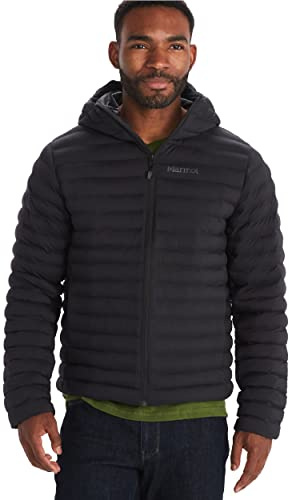 Marmot Echo Featherless Hoody, Ultralätt isolerad vinterjacka, varm outdoor-jacka med huva, vattenavstötande täckjacka, vindtät funktionsjacka med liten förpackningsstorlek, Män, Black, L