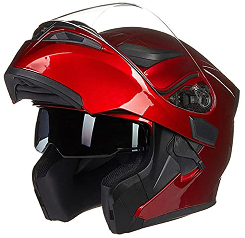 Casque Intégral Modulable Flip Up Avec Double Visière, Racing Full Face ECE Homologué Pour Scooter Vélomoteur - Red, M