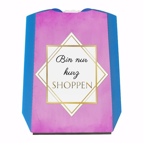 speecheese Bin nur kurz shoppen Parkscheibe mit Goldrahmen mit 2 Einkaufswagenchips in rosa mit lustigem Spruch Frauen-Auto Frau am Steuer Geschenk Einkaufen Frauengeschenk Parkplatz