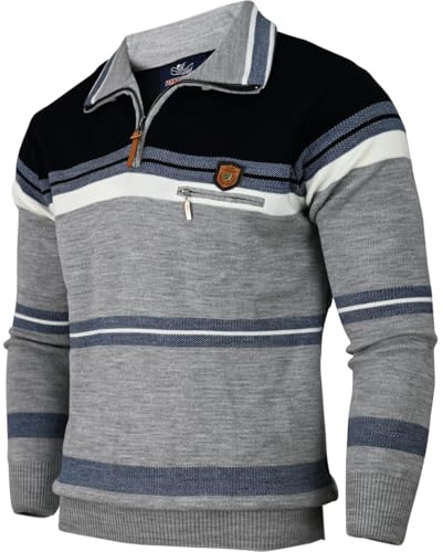 Soltice Herren Langarm Sweatshirt, Poloshirts, Winter- Strick- Pullover, Meliert gestreift aus Baumwoll-Mix (M bis 3XL) (L, [M5] Grau)