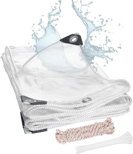 FoundGo Cubierta Transparente con Ojales, Cubierta de PVC Impermeable de 420 g/m², Ideal como Cubierta de Invernadero, Cortina de Exterior, con Cuerda y sujetacables 2,5x3m (tamaño Real 2,4x2,9m)