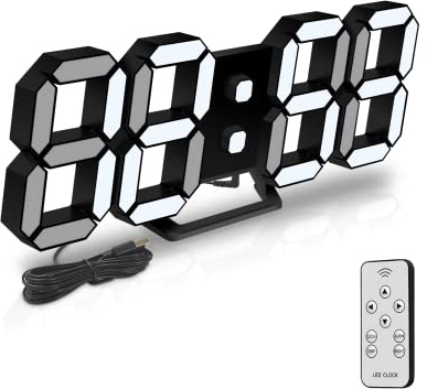 Deeyaple LED Wanduhr Digital Wecker 3D Uhr Dimmbar Snooze Modern USB 12/24Stunden Datum Temperaturanzeige Loop Display Fernbedienung Nachtlicht Wohnzimmer Küche Schlafzimmer Büro 25cm Schwarz