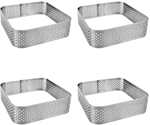 Uyauld Cercle à tarte carré perforé en acier inoxydable, résistant à la chaleur, moule à tarte pour pâtisserie française (4 carrés)