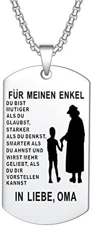 YOTHIWAD Halskette für Meinen Enkel Dog Tag Kette An Meinen Enkel Halskette mit Gravur Inspirierend Text Geschenk für Enkel von Opa Oma