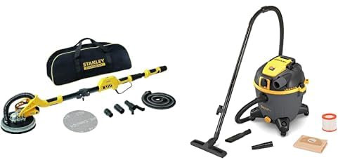 Stanley FATMAX Ponceuse Longue Portée à Cloison Sèche Filaire 750W 1700 trs/mn Anneau Lumineux LED Gamme FATMAX Robuste & SXVC35PTDE Aspirateur Solides et Liquides (1600 W, 35 l)
