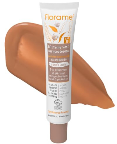 Florame BB Crème 5-en-1 SPF 20, Teint Parfait Naturel, BB crème Foncée | Hydrate, Unifie & Protège, 40 ml, Fabriquée en France