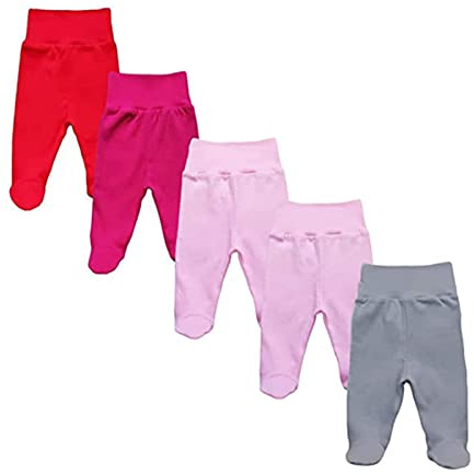 MEA BABY Unisex babybyxor med fot i 100% bomull i 5-pack, för pojkar, för flickor (92, flickor)