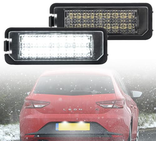 NSLUMO 2 luces LED para matrícula compatibles con Seat Leon Mk2 Mk3, Altea XL, Van, Exeo ST/Kombi, lámpara matrícula trasera, iluminación placa LED matrícula 6000K blanco, CANbus sin error