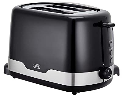 KHG Toaster TO-857 WE2 | Toaster 2 Scheiben Edelstahl Schwarz 850 W | mit Brötchenaufsatz, 7 Bräunungsstufen mit Bräunungskontrolle, Krümelfach, Auftau- und Aufwärmfunktion