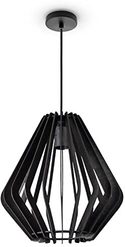 Paco Home Luminaria Suspensión Madera Lámpara Colgante Estilo Bohemio Salón Mesa Natural Vintage E27 Ratán, Tipo de lámpara:Lámpara colgante - Tipo 1, Farbe_MuVa:Negro (Ø29 cm)