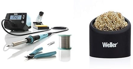 Weller WE 1010 (T0053298390) Bildungs-Kit 70 W/230 V & WLACCBSH-02 Lötspitzen Reinigungsschwamm mit Silikon Ablage für Mehr Sicherheit und Stabilität