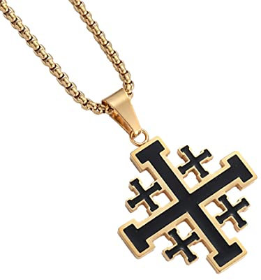 YAHOYA Collar Cruz DE JERUSALÉN para Hombre Cruzados DE LA Biblia Colgante DE Acero Inoxidable Joyas DE Israel Cruzados de la Biblia