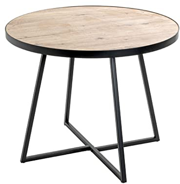 HAKU Beistelltisch rund Eiche hell schwarz MDF Platte Metallgestell runder Couchtisch - Maße: H 48 x Ø 60 cm Style: Modern