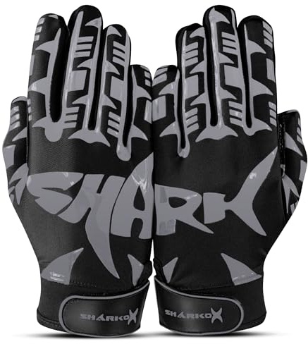 SHARKOX Non-Slip Tacky Football Gloves Ball Feel Sensation, Football Receiver Gloves in Youth, Adult, and Kid Sizes, Ultra Sticky Silicone Strong Palm Grip (Grey, Adult Small)