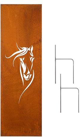D&L Lasertec Edelrost Garten Sichtschutz, Wand, Rost, Sichtschutzwand Metall 160x50 cm, Pferd, Pferdekopf, Gartendeko, Deko, Schild, Stellwa