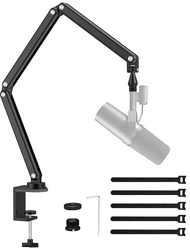 FULAIM Aluminium Mikrofon Arm kompatibel mit RODE Mikrofon, Einstellbarer Mikrofonständer für Shure Mic, Mikrofonarm mit 3/8- 5/8 Adapter für Game Streaming Podcast Broadcast (Schwarz)