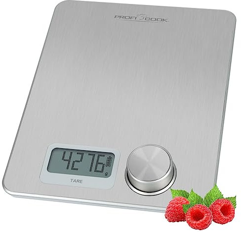 ProfiCook® Küchenwaage ohne Batterien | Küchenwaage digital mit kinetischer Energie | Waage mit Messbereich von 1g - 5kg und großem Display | mit Tara-Funktion und versch. Messeinheiten – PC-KW 1263
