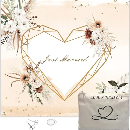 Hochzeitsherz zum Ausschneiden 200x180cm Hochzeitslaken als Standesamt Deko | Herz zum Ausschneiden Hochzeit Geschenke für Brautpaar, Hochzeitsbanner mit 2 Scheren & Aufbewahrungstasche als Hochzeitsdeko