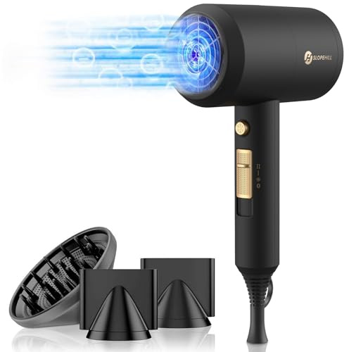 slopehill Ionen Föhn AC Motor 1800W Haartrockner, Schnelltrocknen Hair Dryer, Haarfön mit Heiß-/Kalttaste, 3 Fön Concentrators and Diffuser, 3 Temperatureinstellungen, 2-Gang (Schwarzes Gold)