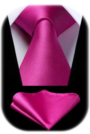 Enlision Fuchsia Pink Ties for Men Wedding Tie and Pocket Square Set Solid Color Necktie Handkerchief Mens Tie for Party Formal Business
