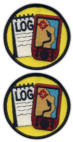 Set di 2 toppe geocaching e GPS Merit, rotonde, 6,3 cm, retro termoadesivo