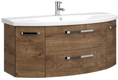 Lomadox Badezimmer Waschtisch 120cm breit in Eiche Ribbeck mit Keramik-Waschbecken (montiert)